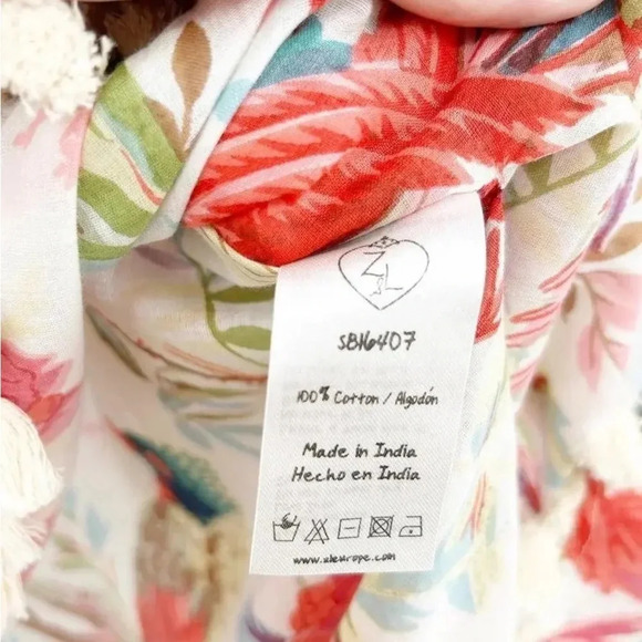 Z & L Beach Tropical Floral Bird Tassel Fringe Kimono Swim Cover Up Size M L NWT - Picture 8 of 9